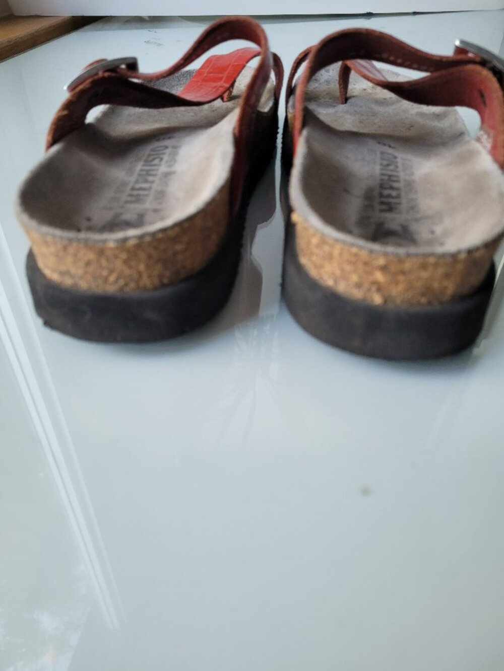 Mephisto Helen Sandals Red Sandals with Rhinestone Trim Size 40 - Picture 7 of 13